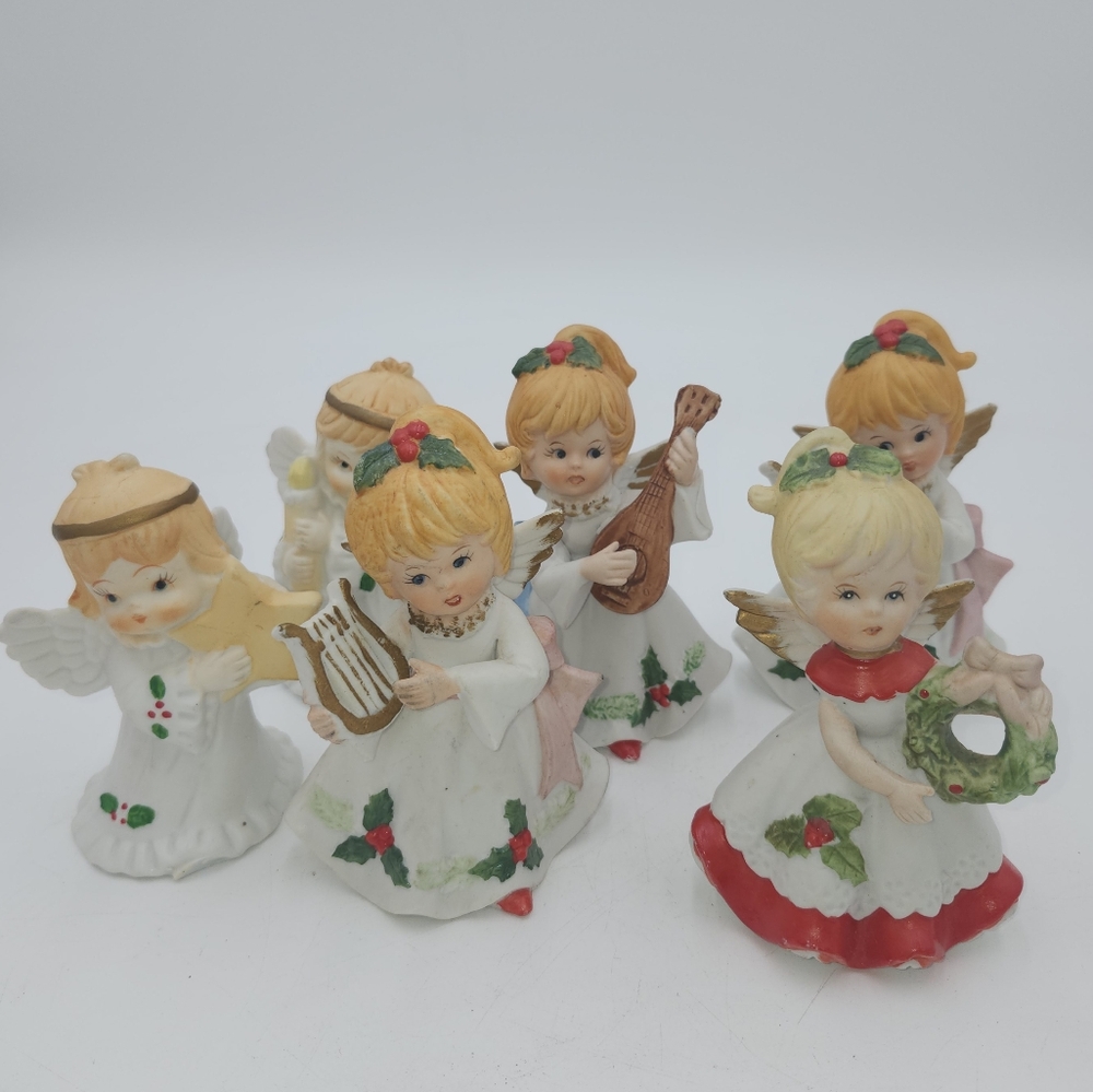 Lot of 5 Homeco Christmas musical wreath candle ceramic Angels 5402 4” Tall